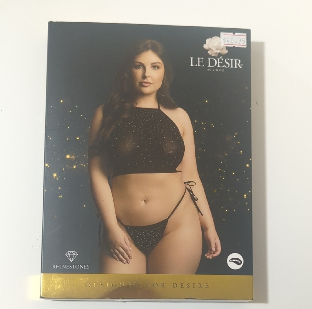 Le Désire Lingerie 1XL-3XL Black w/ Silver Rhinestones in Original packaging